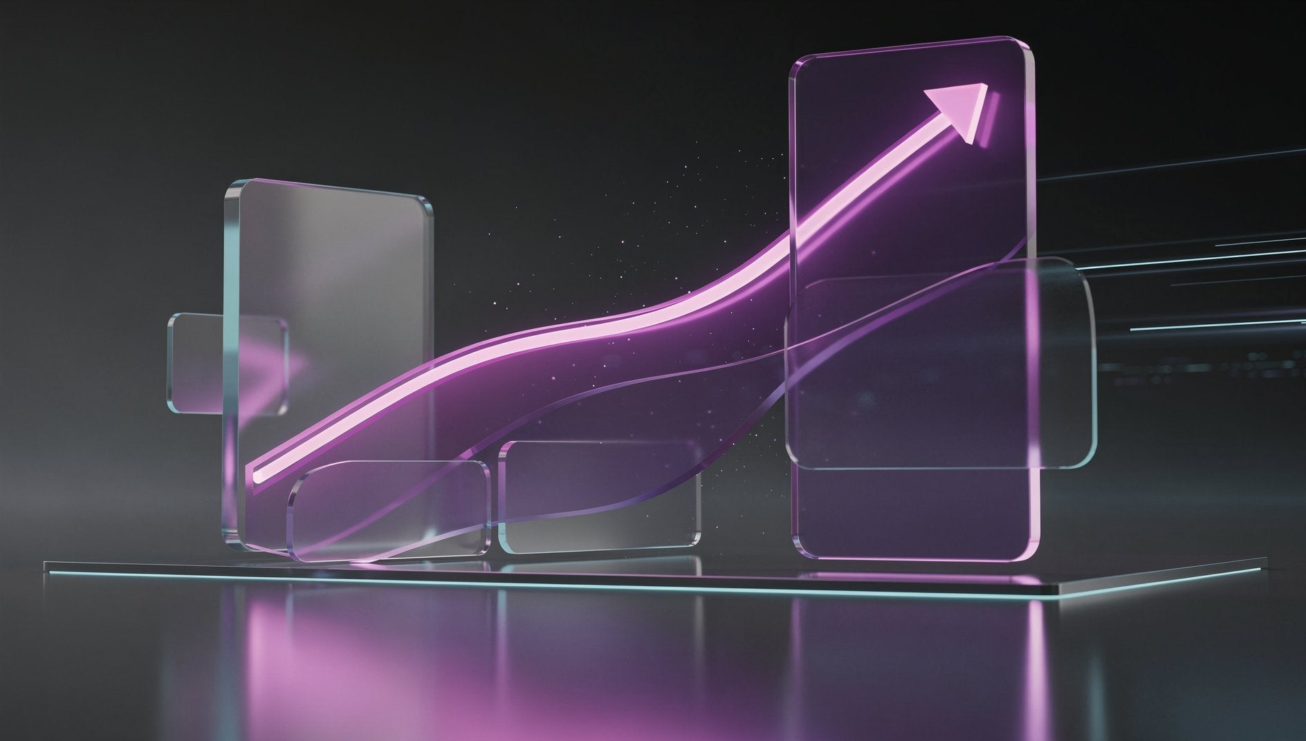 Lila 3D-Brand-Recall-Kurve steigt aufwärts im holografischen Chart