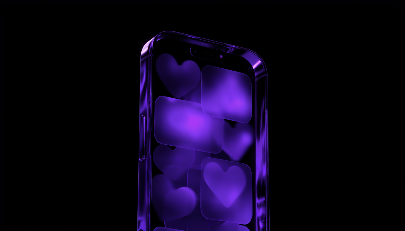 Lila-Glas Smartphone mit leuchtendem Feed als Symbol für Instagram-Werbung