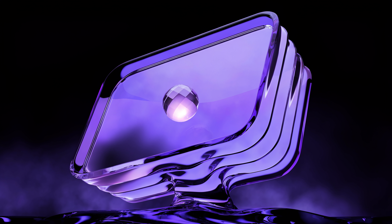 Lila-Glas Monitor mit Weltkugel als Symbol fuer die Website als Zentrum im Marketing