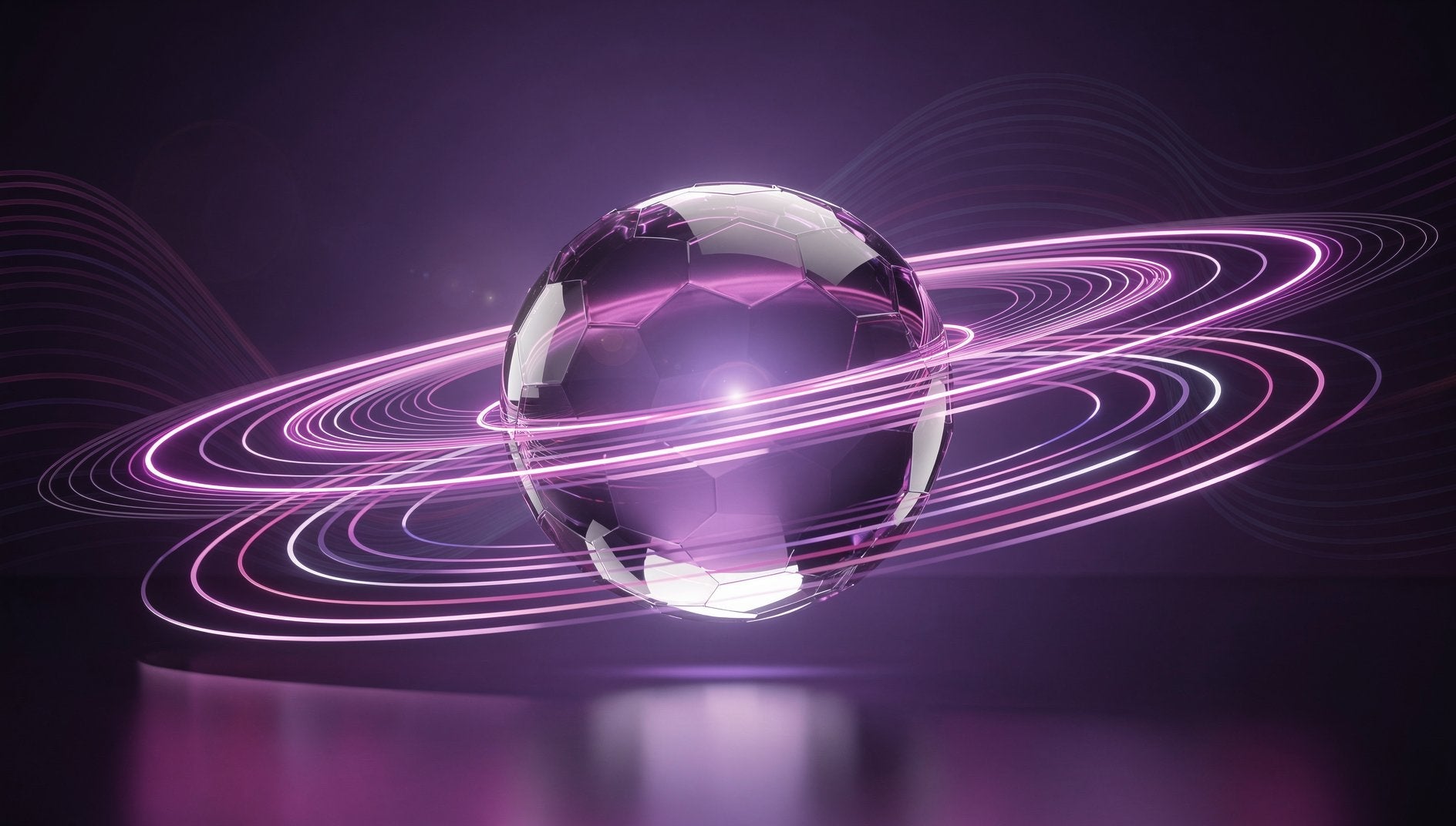 Lila 3D-Content-Performance-Kristallkugel mit leuchtenden violetten Interaktionswellen