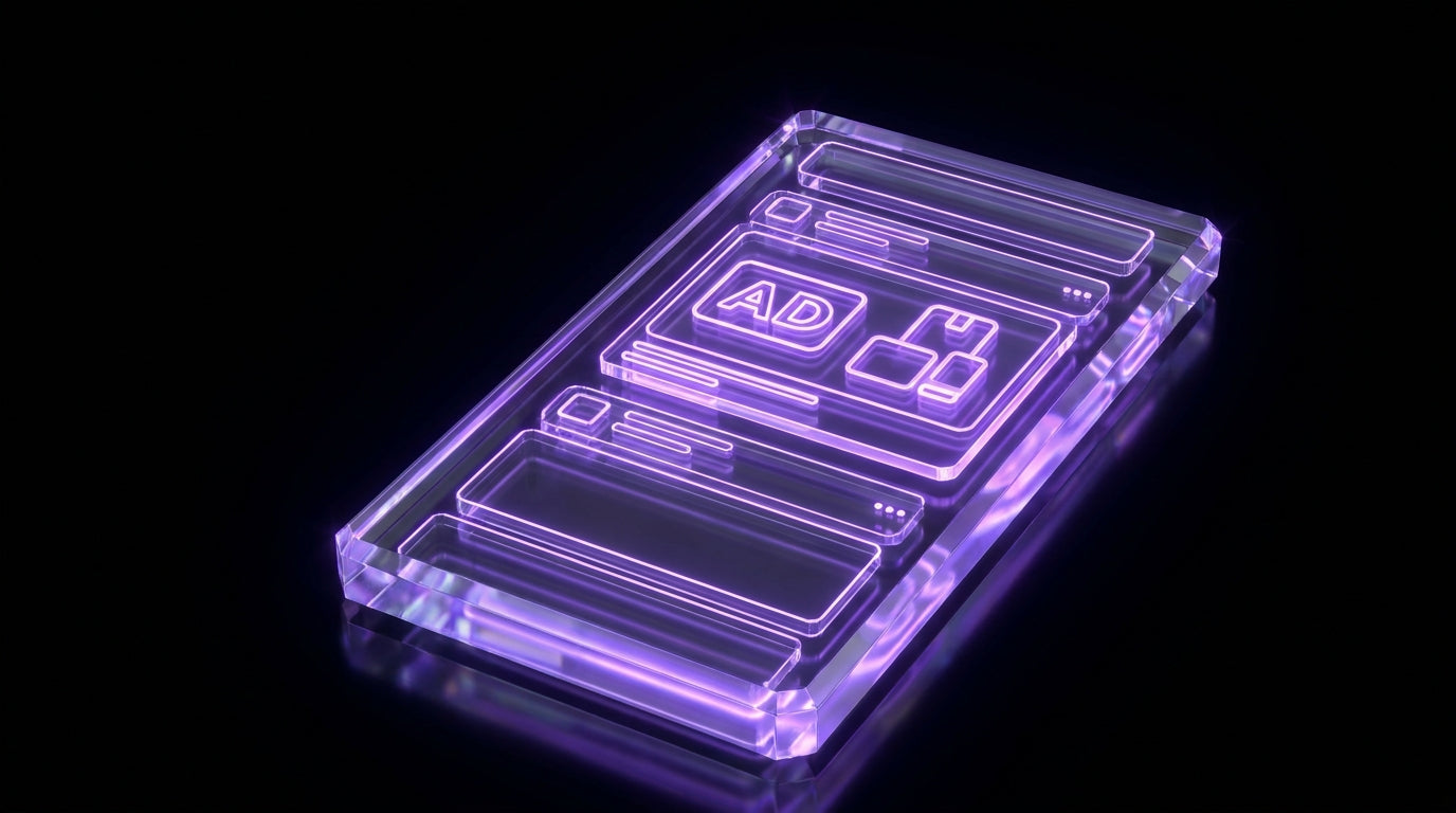 Lila 3D-LinkedIn-Ads-Interface mit B2B-Kampagnen auf schwarzem Hintergrund