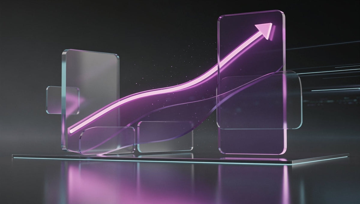 Lila 3D-Brand-Recall-Kurve steigt aufwärts im holografischen Chart