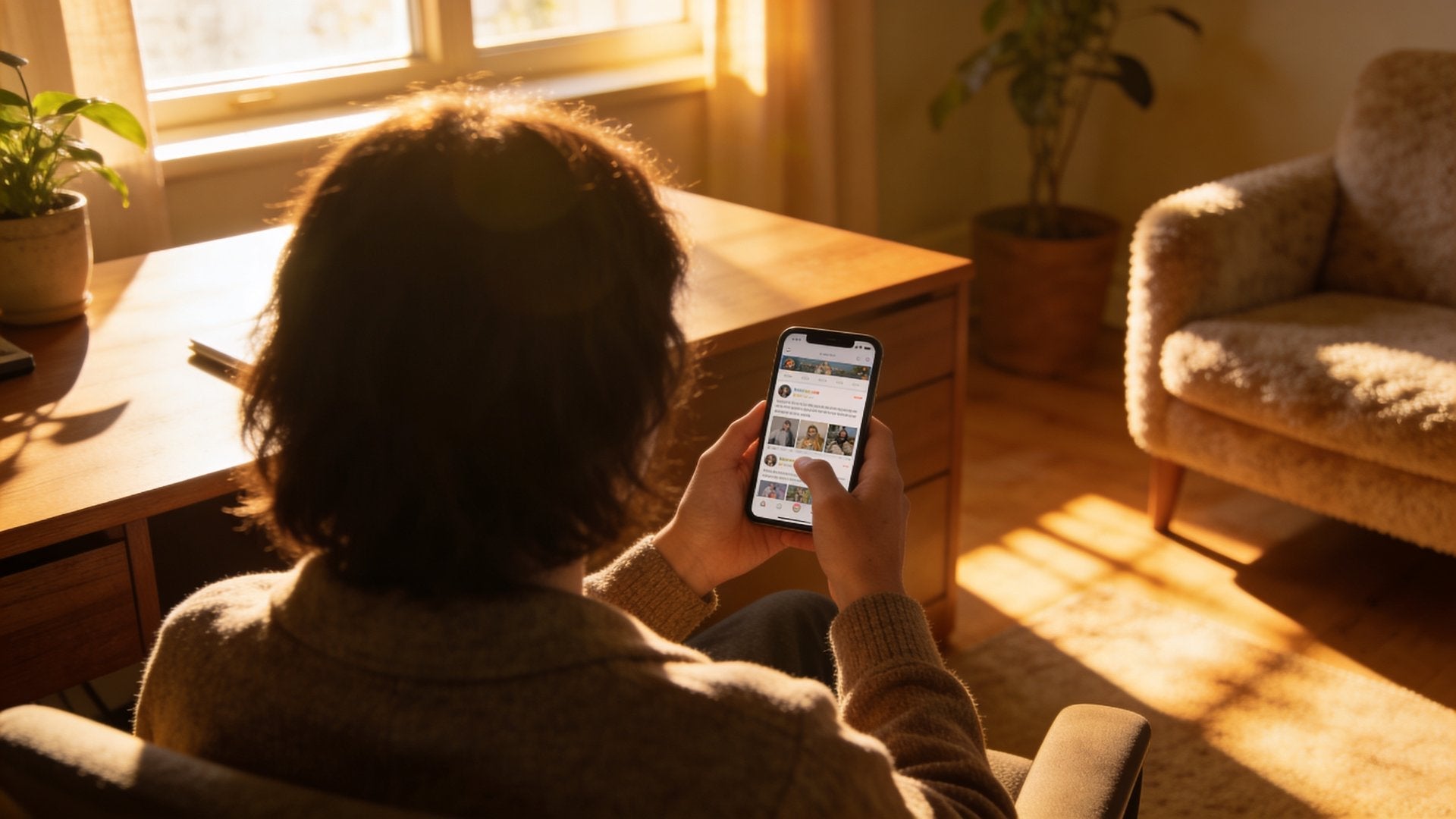 Person prueft Social Media Feed auf Smartphone - optimale Posting-Zeiten fuer mehr Reichweite