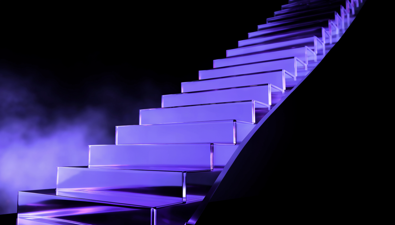 Lila-Glas Treppe nach oben als Symbol fuer bessere Rankings