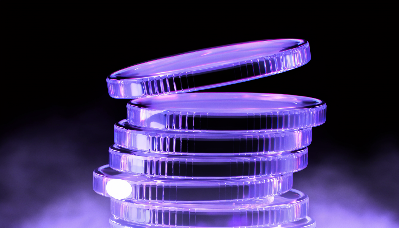 Lila-Glas Münzstapel als Symbol für das Einkommen eines Content Creators