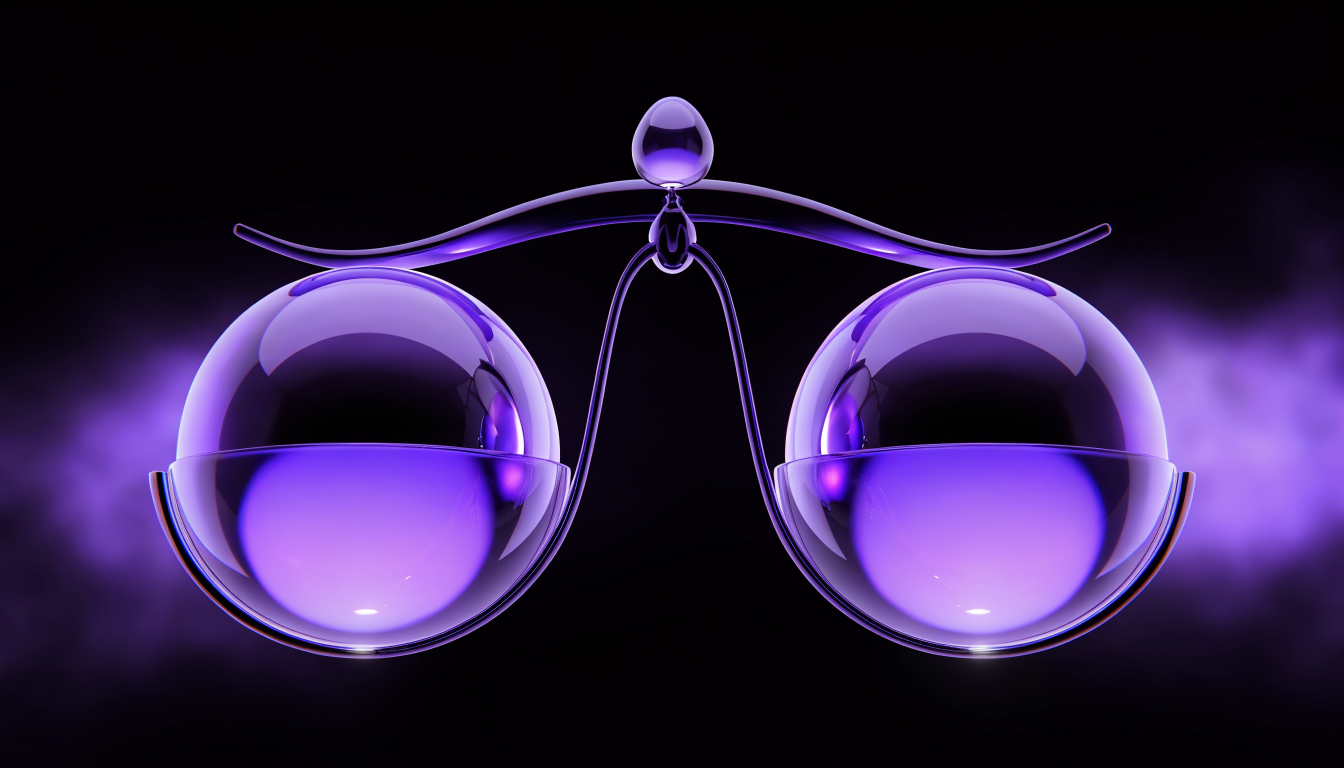 Lila-Glas Waage als Symbol für den Vergleich von Instagram und TikTok