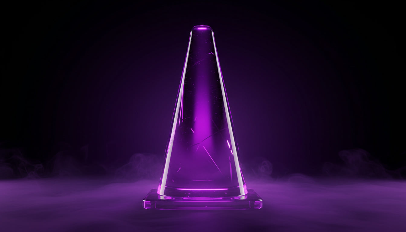 Lila-Glas Warnkegel als Hinweis auf typische Fehler bei der Nutzung der Search Console