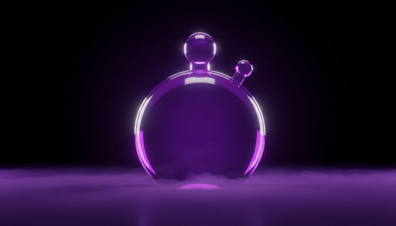 Lila-Glas-Stoppuhr als Symbol für Timing, Dauer und Messung eines Webinars