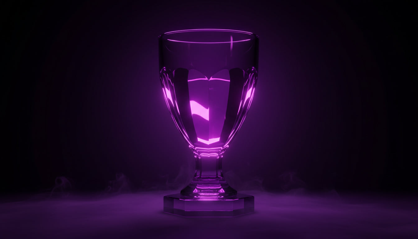 Lila-Glas Pokal auf schwarzem Hintergrund als Sinnbild für belegte Projekterfolge