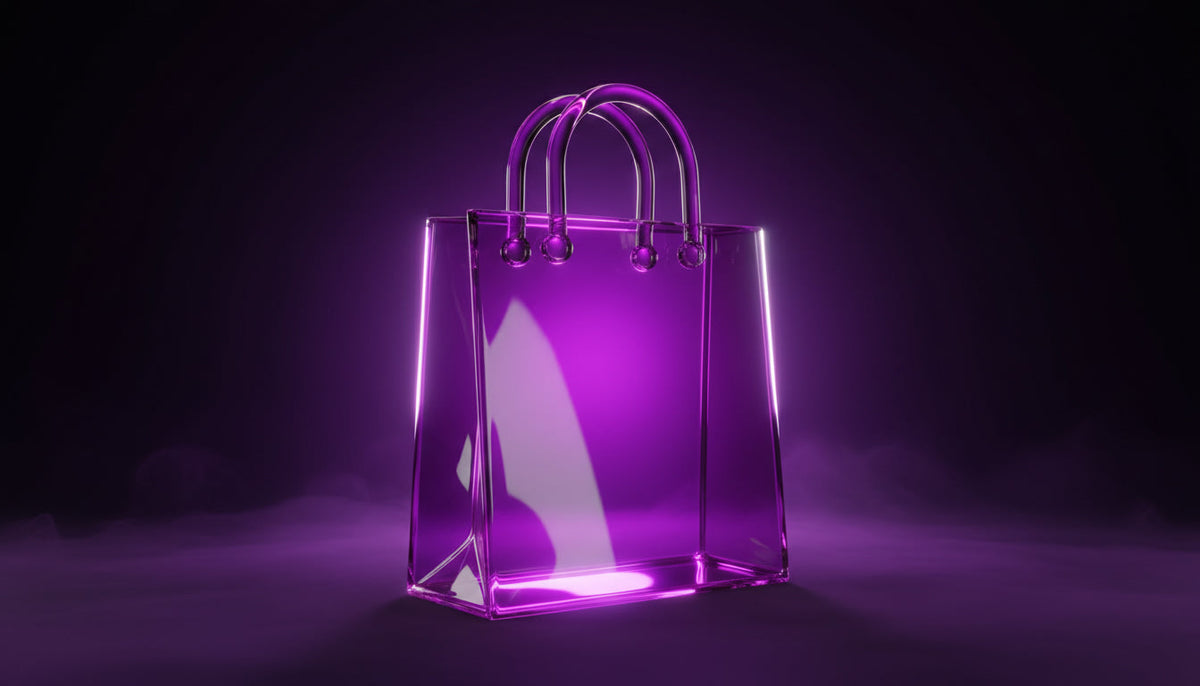 Lila-Glas Einkaufstasche als Symbol für den Verkauf direkt in der TikTok App