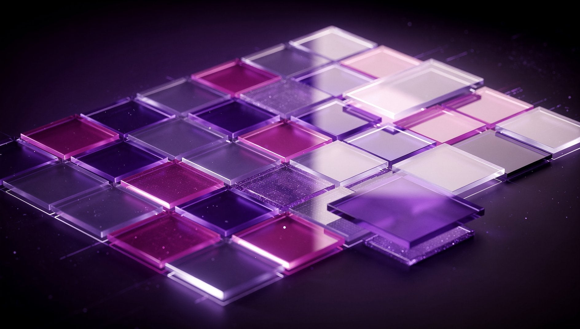 Lila 3D-Micro-Content-Produktions-Workflow-Kalender mit leuchtenden violetten Content-Kacheln